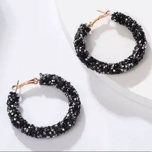 2/$35🖤 Sparkly Black Embellished Big Hoop Earrings